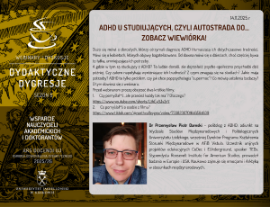 14.11.2025 r. - dr Przemysław Piotr Damski, Uniwersytet Łódzki, ADHD u studiujących, czyli autostrada do… Zobacz&nbsp;wiewiórka!